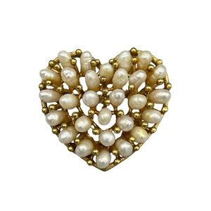 Vintage Gold Tone Heart Pearl Cluster Brooch | 1950s